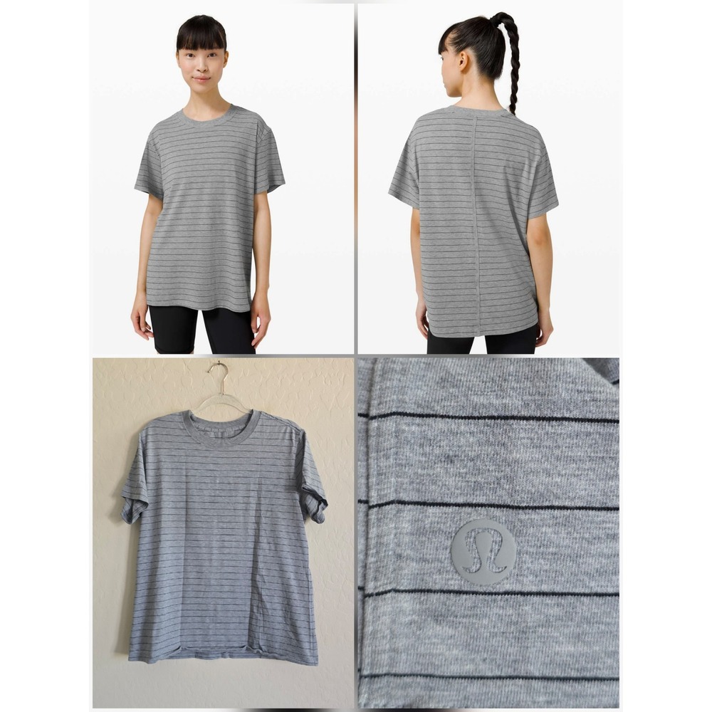 Lululemon All Yours Cotton T-shirt Stripe Gray Black Activewear Athleisure